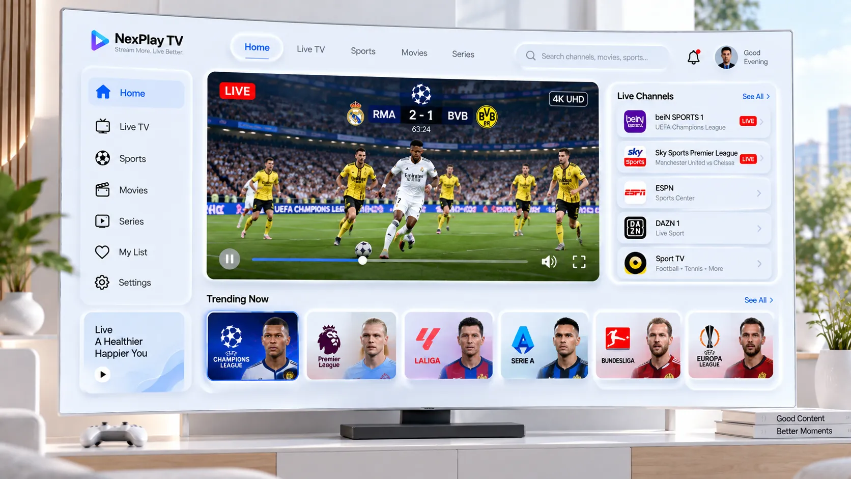 Netzwerk-Diagramm: Signalweg vom IPTV-Server über ISP-Peering und Heimrouter bis zum Streaming-Gerät mit markierten Latenz-Messpunkten